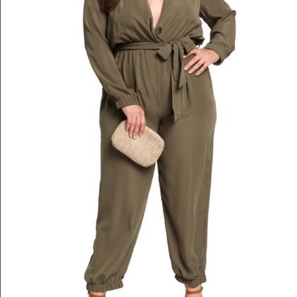 ONLY 3X LEFT!! Curvy Jumpsuit in Moss Color Only - Picture 3 of 6